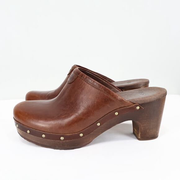 UGG Women's Abbie UGG Leather Clogs Brown Size US 6 EU 37 - Picture 2 of 12